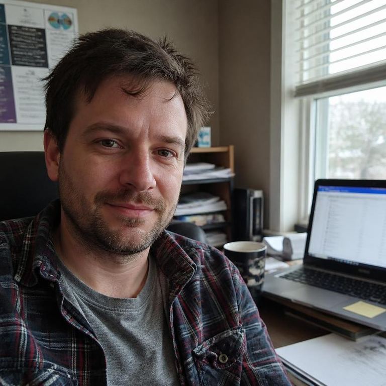 Justin Nick, founder of Email Media, at his home office desk